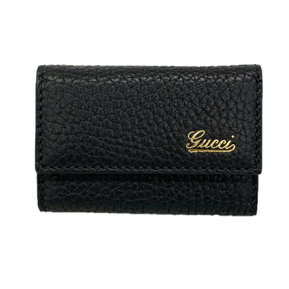 Gucci Accessory Key Case 131960 Leather Black Champagne Men's Women's